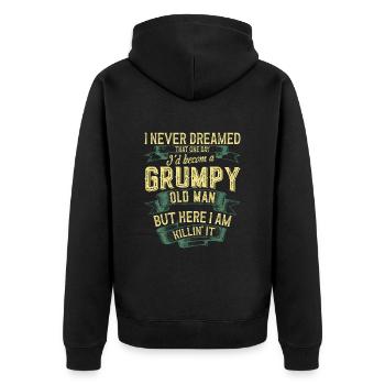 Grumpy Old Man Rentner Vatertag Großvater Geschenk - Unisex Premium Bio Zip Hoodie - Schwarz - Hinten - Nico (187cm)