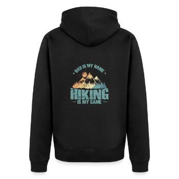 Dad is my Name Hiking is my Game Natur Hobby - Unisex Premium Bio Zip Hoodie - Schwarz - Hinten - Nico (187cm)
