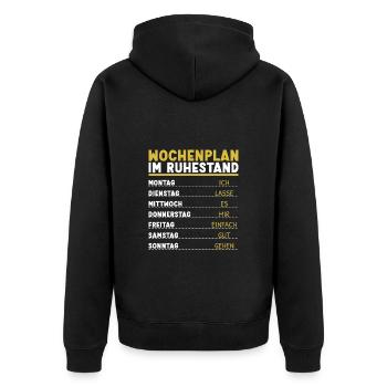 Wochenplan Rentner Ruhestand Personalisierbar Opa - Unisex Premium Bio Zip Hoodie - Schwarz - Hinten - Nico (187cm)