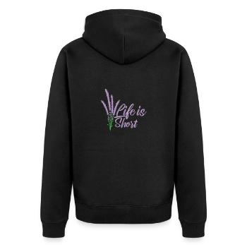 Life is short Lavendel Garten Duft - Unisex Premium Bio Zip Hoodie - Schwarz - Hinten - Nico (187cm)