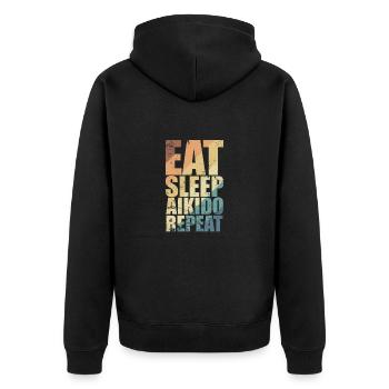 Eat Sleep Aikido Repeat Kampfsport - Unisex Premium Bio Zip Hoodie - Schwarz - Hinten - Nico (187cm)