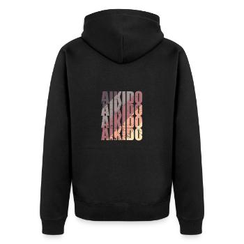 Aikido Kampfsport Training Kampfkunst - Unisex Premium Bio Zip Hoodie - Schwarz - Hinten - Nico (187cm)