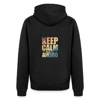 Keep Calm and do Aikido Training - Unisex Premium Bio Zip Hoodie - Schwarz - Hinten - Nico (187cm)