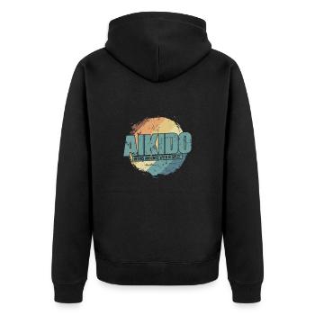 begins and ends with Respect Aikido Training - Unisex Premium Bio Zip Hoodie - Schwarz - Hinten - Nico (187cm)