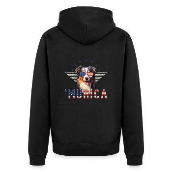 Australian Shepherd Sonnenbrille Murica Flagge - Unisex Premium Bio Zip Hoodie - Schwarz - Hinten - Nico (187cm)