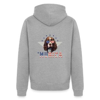 Englischer Springer Spaniel Sonnenbrille Murica - Unisex Premium Bio Zip Hoodie - Grau meliert - Hinten - Nico (187cm)