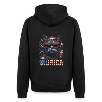 Katze Sonnenbrille Murica Amerika Flagge Geschenk - Unisex Premium Bio Zip Hoodie - Schwarz - Hinten - Nico (187cm)