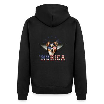 Pembroke Welsh Corgi Sonnenbrille Murica Flagge - Unisex Premium Bio Zip Hoodie - Schwarz - Hinten - Nico (187cm)