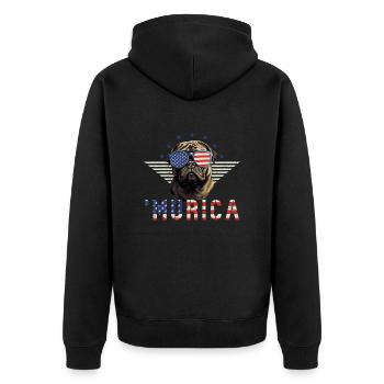 Mops Sonnenbrille Murica Amerika Flagge Geschenk - Unisex Premium Bio Zip Hoodie - Schwarz - Hinten - Nico (187cm)