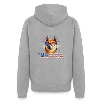 Shiba Inu Sunglasses Murica Flag Gift - Unisex Premium Organic Zip Hoodie - heather grey - Back - Nico (187cm)