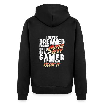 Super Sexy Gamer Gaming Pc Geschenk Zocken - Unisex Premium Bio Zip Hoodie - Schwarz - Hinten - Nico (187cm)