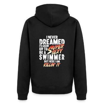Super Sexy Swimmer Swimming Sports Gift - Unisex Premium Organic Zip Hoodie - black - Back - Nico (187cm)