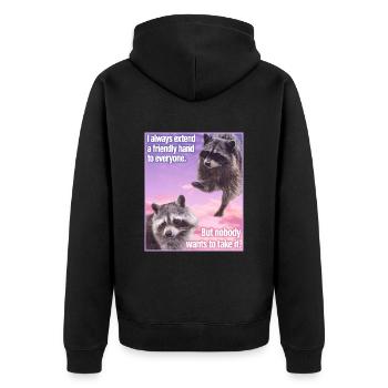 Sad Raccoon Funny Raccon Meme Trash Panda - Unisex Premium Organic Zip Hoodie - black - Back - Nico (187cm)