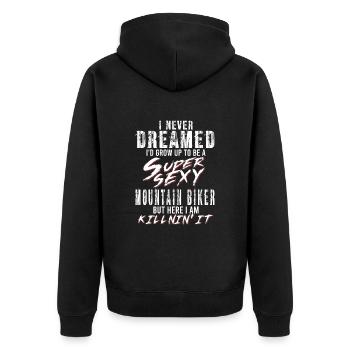 Super Sexy Mountain Biker Mountain Biking Gift - Unisex Premium Organic Zip Hoodie - black - Back - Nico (187cm)