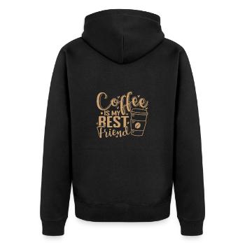 Coffee is my Best Friend Café Koffein - Unisex Premium Bio Zip Hoodie - Schwarz - Hinten - Nico (187cm)
