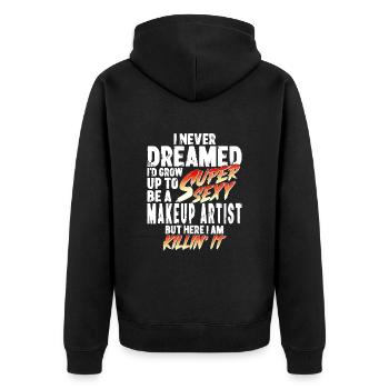 Super Sexy Visagist Make-up-Kunst Geschenk - Unisex Premium Bio Zip Hoodie - Schwarz - Hinten - Nico (187cm)