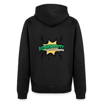Authentizität Ist Meine Superkraft Eigenschaft - Unisex Premium Bio Zip Hoodie - Schwarz - Hinten - Nico (187cm)