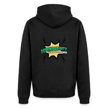 Zuverlässigkeit Ist Meine Superkraft Eigenschaft - Unisex Premium Bio Zip Hoodie - Schwarz - Hinten - Nico (187cm)