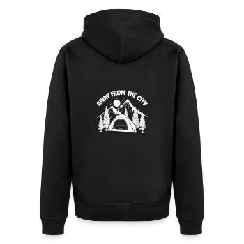 Away from the City Camping Urlaub - Unisex Premium Bio Zip Hoodie - Schwarz - Hinten - Nico (187cm)