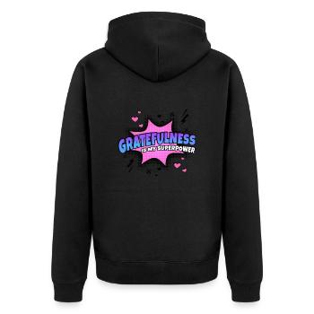 Gratitude is my superpower trait - Unisex Premium Organic Zip Hoodie - black - Back - Nico (187cm)