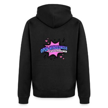 Offenheit Ist Meine Superkraft Eigenschaft - Unisex Premium Bio Zip Hoodie - Schwarz - Hinten - Nico (187cm)