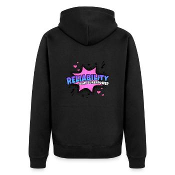 Zuverlässigkeit Ist Meine Superkraft Eigenschaft - Unisex Premium Bio Zip Hoodie - Schwarz - Hinten - Nico (187cm)