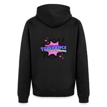 Umsicht Ist Meine Superkraft Eigenschaft - Unisex Premium Bio Zip Hoodie - Schwarz - Hinten - Nico (187cm)