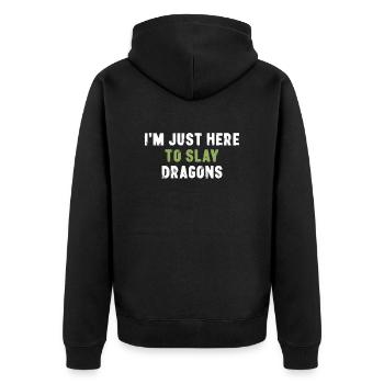 Je suis juste là pour tuer des dragons drôle - Veste à capuche bio Premium Unisexe - noir - Dos - Nico (187cm)