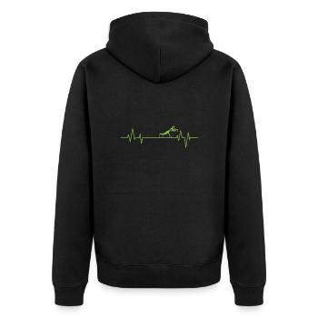 Gottesanbeterin auf einer Herzschlaglinie - Unisex Premium Bio Zip Hoodie - Schwarz - Hinten - Nico (187cm)