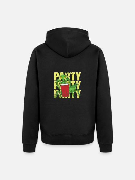 Party praying mantis with drink - Unisex Premium Organic Zip Hoodie - black
