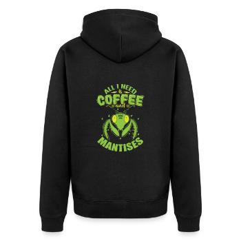 All I need is Coffee and Mantises - Unisex Premium Bio Zip Hoodie - Schwarz - Hinten - Nico (187cm)