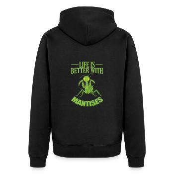 Life is better with Mantises - Unisex Premium Organic Zip Hoodie - black - Back - Nico (187cm)