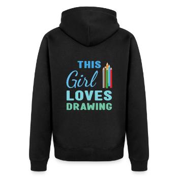 Drawer This Girl Loves Drawing - Unisex Premium Organic Zip Hoodie - black - Back - Nico (187cm)
