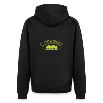 Madison Stadt im Bundesstaat Wisconsin - Unisex Premium Bio Zip Hoodie - Schwarz - Hinten - Nico (187cm)
