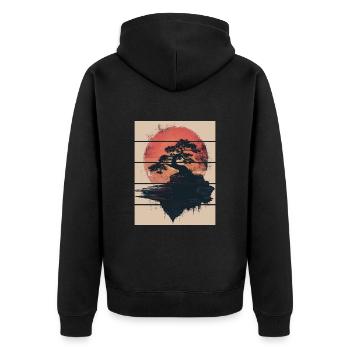 Japan Landscape Bonsai Tree Red Moon Aesthetic - Unisex Premium Organic Zip Hoodie - black - Back - Nico (187cm)