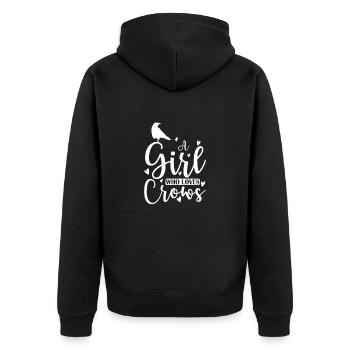 A Girl who loves Crows Rabe Krähe - Unisex Premium Bio Zip Hoodie - Schwarz - Hinten - Nico (187cm)