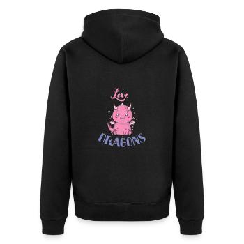 Love Dragons Fabeltier Drache - Unisex Premium Bio Zip Hoodie - Schwarz - Hinten - Nico (187cm)