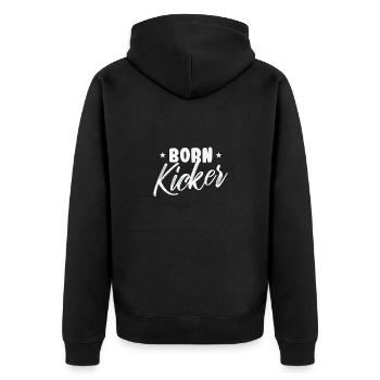 Born Kicker Gummiball Kickball - Unisex Premium Bio Zip Hoodie - Schwarz - Hinten - Nico (187cm)