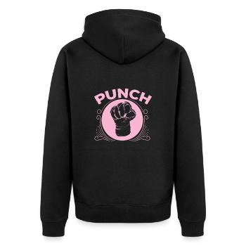 Muay Thai "Punch" pinke Faust - Unisex Premium Bio Zip Hoodie - Schwarz - Hinten - Nico (187cm)