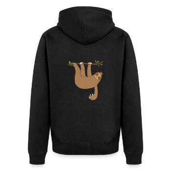 Faultier hängt am Baum - Unisex Premium Bio Zip Hoodie - Schwarz - Hinten - Nico (187cm)
