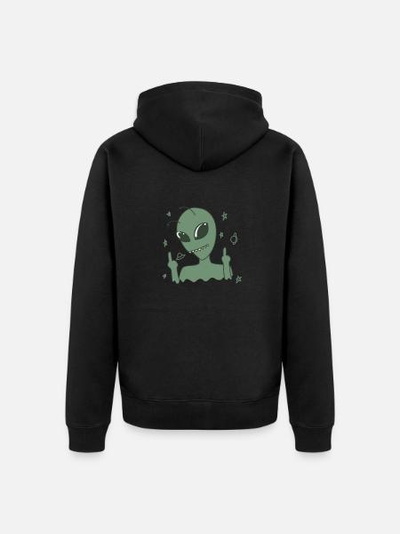 Aliens shows middle finger - Unisex Premium Organic Zip Hoodie - black