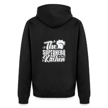 The Superhero in the Kitchen - Unisex Premium Organic Zip Hoodie - black - Back - Nico (187cm)
