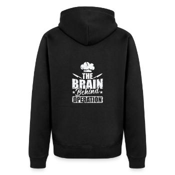 The Brain Behind Operation - Unisex Premium Organic Zip Hoodie - black - Back - Nico (187cm)