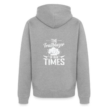 The Trailblazer of Our Times - Unisex Premium Bio Zip Hoodie - Grau meliert - Hinten - Nico (187cm)