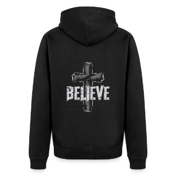 Believe Christen Christ Kreuz Religion Geschenk - Unisex Premium Bio Zip Hoodie - Schwarz - Hinten - Nico (187cm)