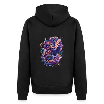 Chinesischer Drache Fantasy Dragoncore Aesthetic - Unisex Premium Bio Zip Hoodie - Schwarz - Hinten - Nico (187cm)