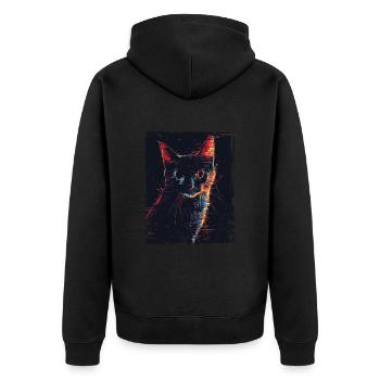 Cat Digital Horror Glitchcore Weirdcore Grunge - Unisex Premium Bio Zip Hoodie - Schwarz - Hinten - Nico (187cm)
