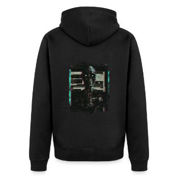 Zombie Digital Horror Glitchcore Grunge Weirdcore - Unisex Premium Bio Zip Hoodie - Schwarz - Hinten - Nico (187cm)