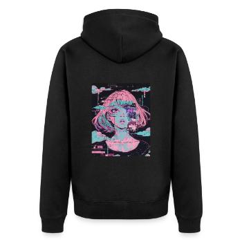 Anime Girl Vaporwave Glitchcore Pastel Goth Grunge - Unisex Premium Bio Zip Hoodie - Schwarz - Hinten - Nico (187cm)