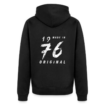 Made In 1976 Original Geburtstag Grunge Distressed - Unisex Premium Bio Zip Hoodie - Schwarz - Hinten - Nico (187cm)